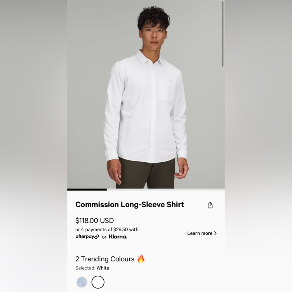 Lululemon Commission Men Medium White Long Sleeve Button Down